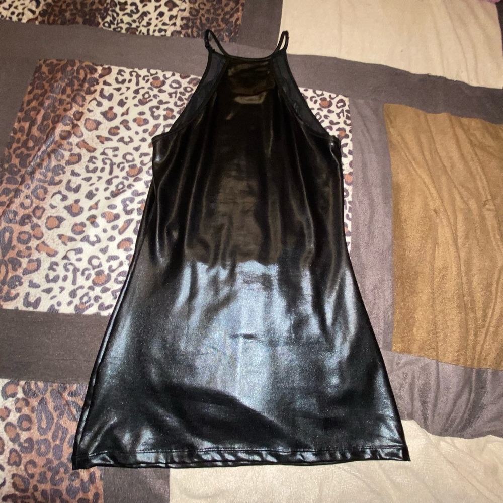 Pleather mini dress w/ spaghetti straps